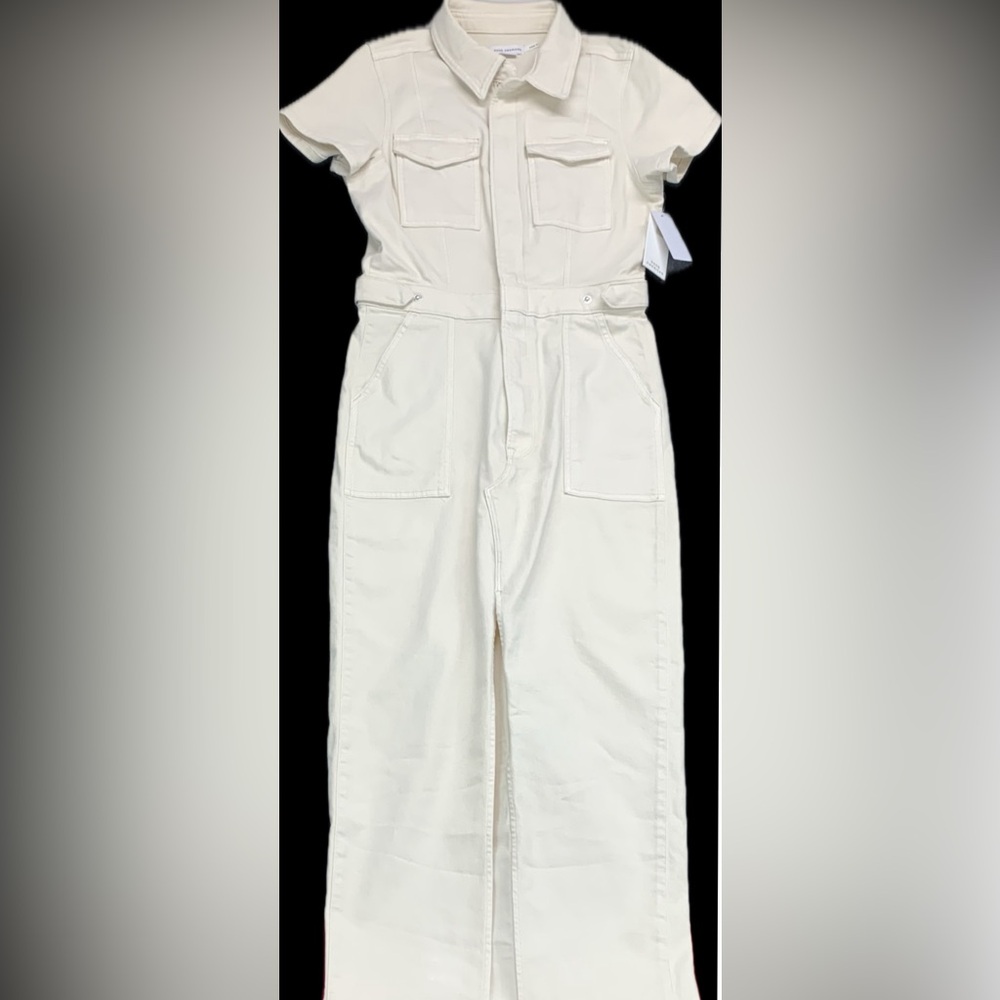 NEW Good American Women's Palazzo Jumpsuit SKIRT Cream Belt Pockets - Size M